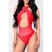 Lovely Sexy Patchwork Red One-piece Swimwears