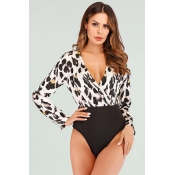 Lovely Casual Patchwork Leopard One-piece Rompers