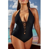 Lovely Trendy Hollowed-out Black One-piece Swimwea