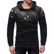 Lovely Casual Patchwork Black Cotton Hoodies