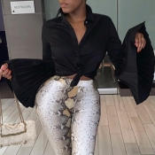 Lovely Trendy Trumpet Sleeves Black Shirts
