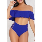 Lovely Sexy Hollowed-out Blue Cotton Blends Bikini