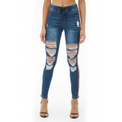 Lovely Trendy Broken Holes Deep Blue Denim Jeans