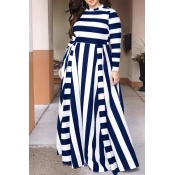 Lovely Casual Striped Dark Blue Floor Length Dress