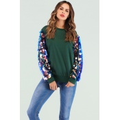 Lovely Casual Sequined Decorative Green Sweatshirt