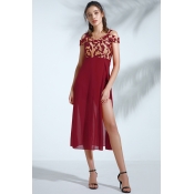 Lovely Trendy Dew Shoulder Wine Red Chiffon Mid Ca