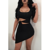 Lovely Sexy Hollowed-out Black Mini Dress