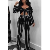 Lovely Trendy Striped Black Cotton Two-piece Pants