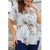 Lovely Casual Floral Printed White Blouses