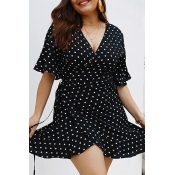 Lovely Sweet Dots Printed Black Mini Dress
