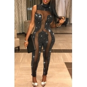 Lovely Sexy See-through Black One-piece Jumpsuit
