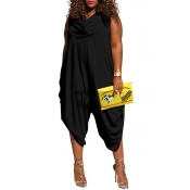 Lovely Trendy Loose Plus Size Black One-piece Jump