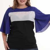 Lovely Casual Trumpet Sleeves Royal Blue Blouses