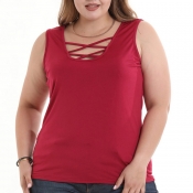 Lovely Casual Sleeveless Wine Red T-shirt