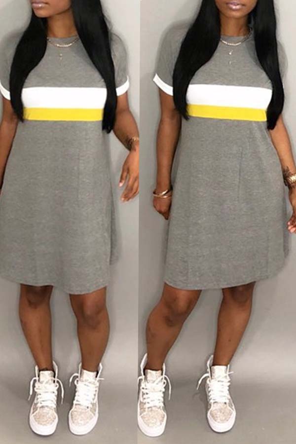 Lovely Casual Patchwork Light Grey Knee Length Dress