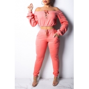 Lovely Work Drawstring Light Pink Two-piece Pants 