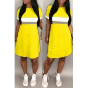Lovely Casual Patchwork Yellow Knee Length Dress