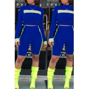 Lovely Casual Patchwork Blue Two-piece Shorts Set