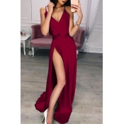 Lovely Sexy Spaghetti Strap Wine Red Floor Length 
