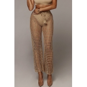 Lovely Sexy Hollowed-out Light Tan Knitting Pants 
