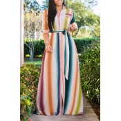 Lovely Sweet Striped Multi-color Floor Length Dres