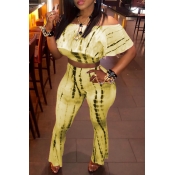 Lovely Sweet Dew Shoulder Yellow Two-piece Pants S
