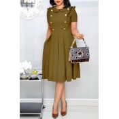 Lovely Sweet Ruffle Design Army Green Knee Length 