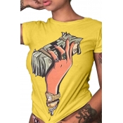 Lovely Casual Cartoon Printed Yellow T-shirt