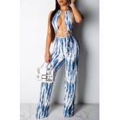 Lovely Sexy Backless Blue One-piece Jumpsuit