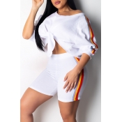 Lovely Casual Striped White Two-piece Shorts Set
