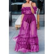 Lovely Sexy See-through Purple Ankle Length Dress(