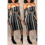 Lovely Casual Sleeveless Striped Black Two-piece S