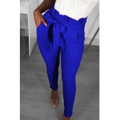 Lovely Trendy Lace-up Blue Pants