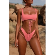 Lovely Trendy Hollowed-out Pink Two-piece Swimwear