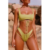 Lovely Trendy Hollowed-out Green Two-piece Swimwea
