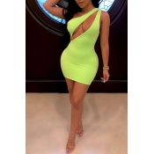 Lovely Sexy One Shoulder Green Mini Dress