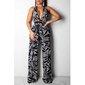 Lovely Women s Deep V Neck Printed Jumpsuit(Nonela