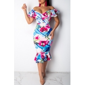 Lovely Flower Printed Midi Dress(With Elastic)