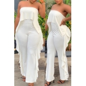 Lovely Trendy White Ruffle Design Casual Jumpsuit(