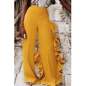 Lovely Fashion Ruffle Design Yellow Pants(With Ela