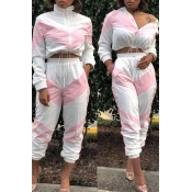 Lovely Casual White/Pink Patchwork Two-piece Pants