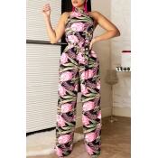 Lovely Printed Backless Light Pink Two-pieces Pant