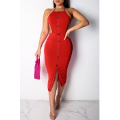 Lovely Sexy Backless Red Sheath Dress(With Elastic