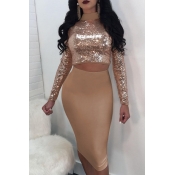 Lovely Sexy Hollowed-out Gold Gauze Two-piece Skir