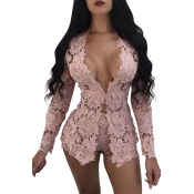 Lovely Sexy Hollow-out Pink Two-piece Shorts Set