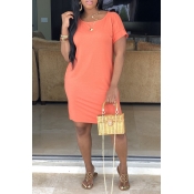 Lovely Casual Short Sleeve Orange Dress(With Elast
