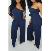 Lovely Casual One Shoulder Asymmetrical Blue Jumps