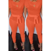 Lovely Sexy Perspective Orange Jumpsuit(With Elast