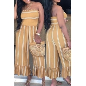 Lovely Casual Striped Yellow Jumpsuit(With Elastic