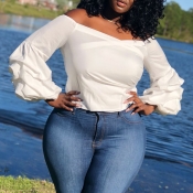 Lovely Casual Dew Shoulder White Blouses
